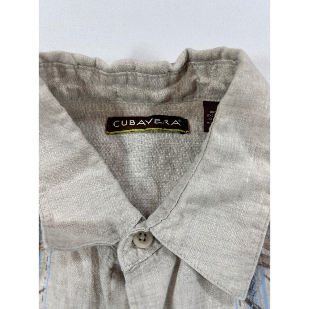 Cubavera Mens Large 100% Linen Embroidered Palm Leaf Short Sleeve Button Down - Picture 3 of 7